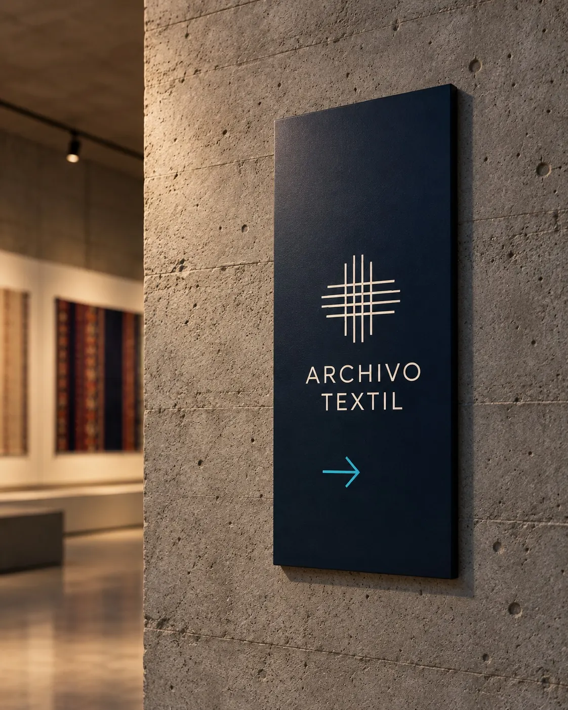 Archivo Textil — Wayfinding sign. Concept render.