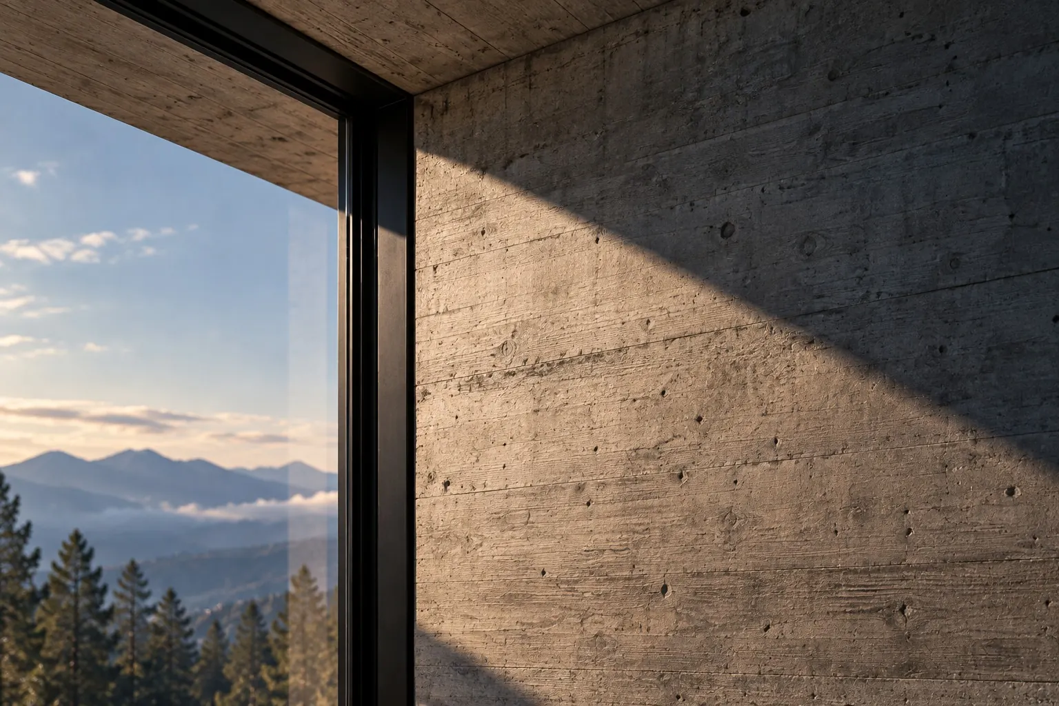 Casa Volcán — Board-formed concrete and light. Concept render.